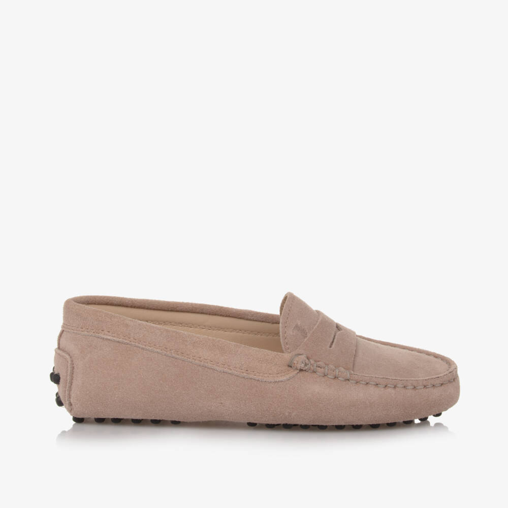 Tod's-حذاء موكاسين جلد شامواه لون بيج | Childrensalon Outlet