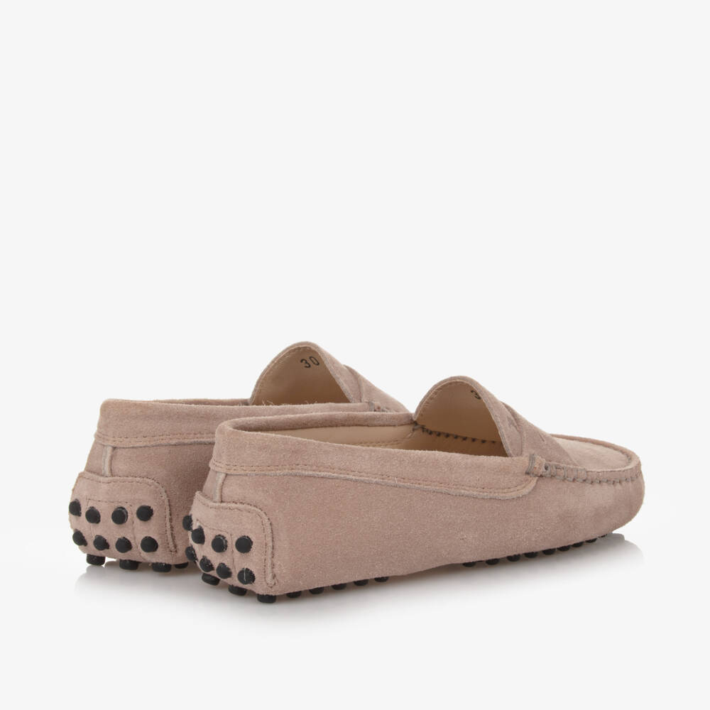 Tod's-حذاء موكاسين جلد شامواه لون بيج | Childrensalon Outlet