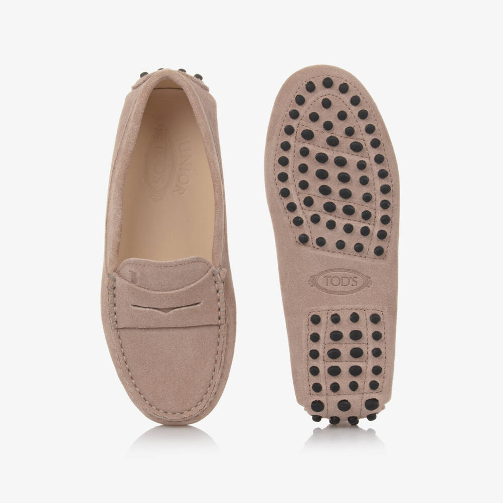 Tod's-حذاء موكاسين جلد شامواه لون بيج | Childrensalon Outlet