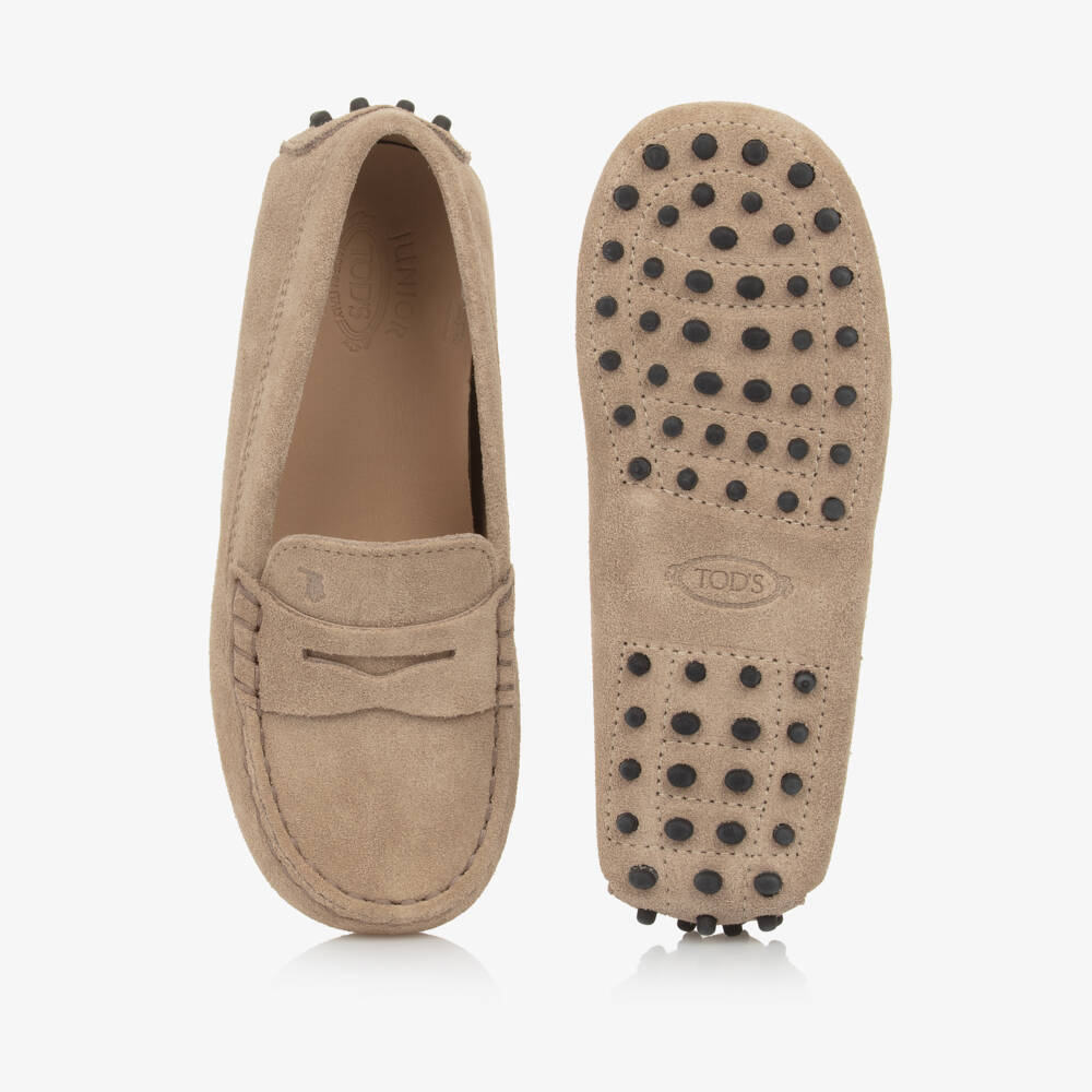 Tod's-Boys Beige Suede Slip-On Loafers | Childrensalon Outlet