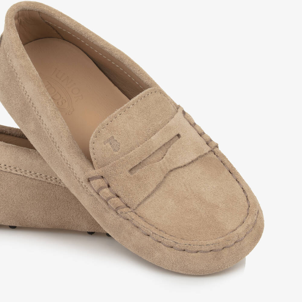 Tod's-Boys Beige Suede Slip-On Loafers | Childrensalon Outlet