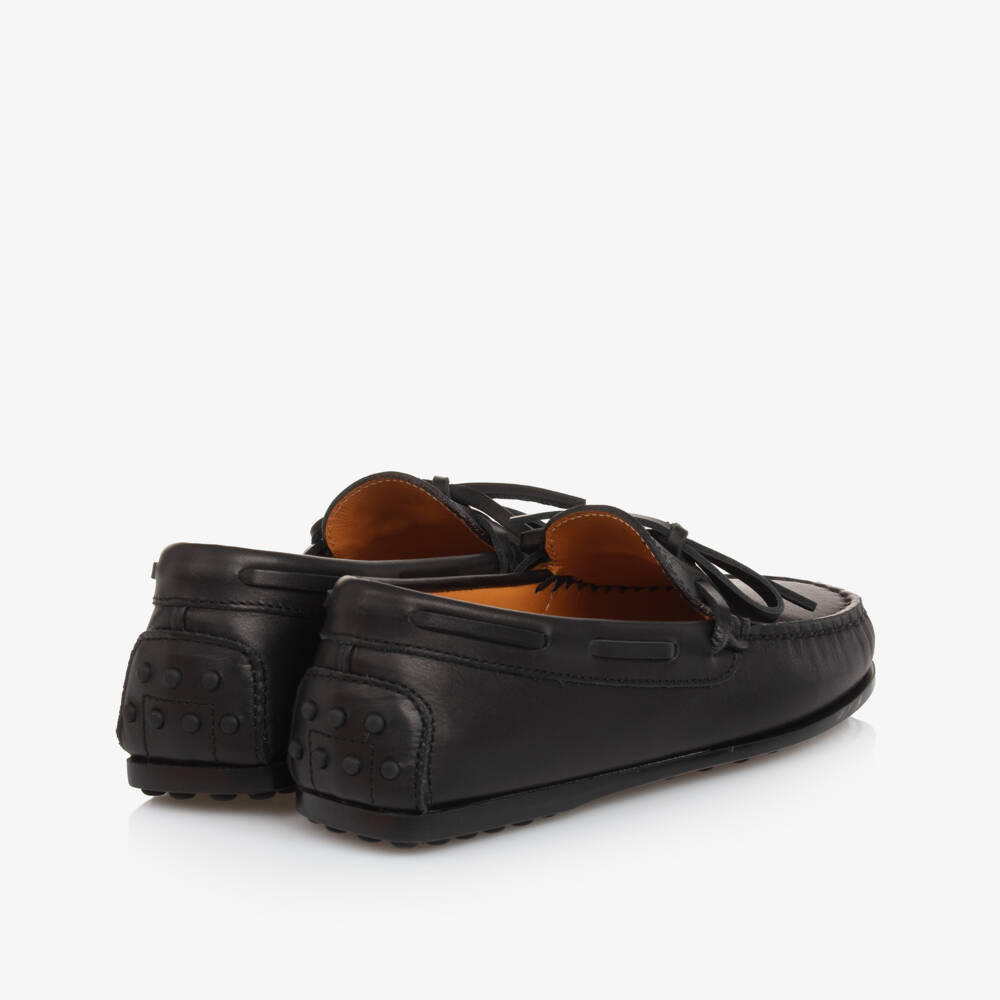 Tod's-حذاء لوفر جلد أسود للأولاد مع فيونكة | Childrensalon Outlet