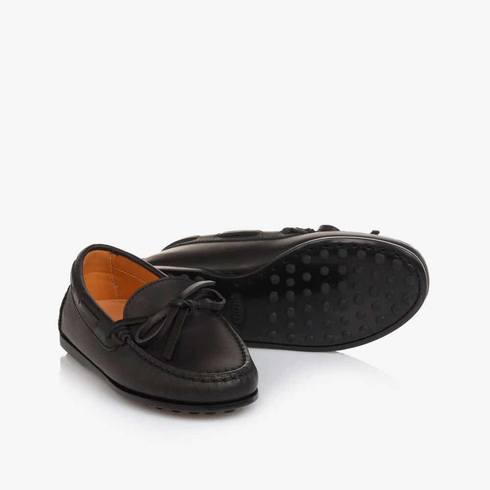 Tod's-Boys Black Leather Bow Loafers | Childrensalon Outlet