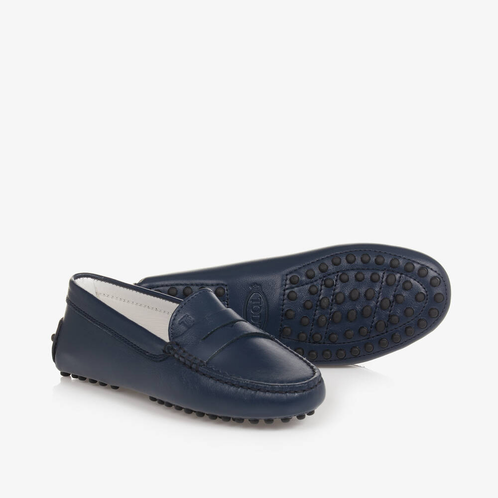 Tod s Boys Blue Leather Moccasin Shoes Childrensalon Outlet