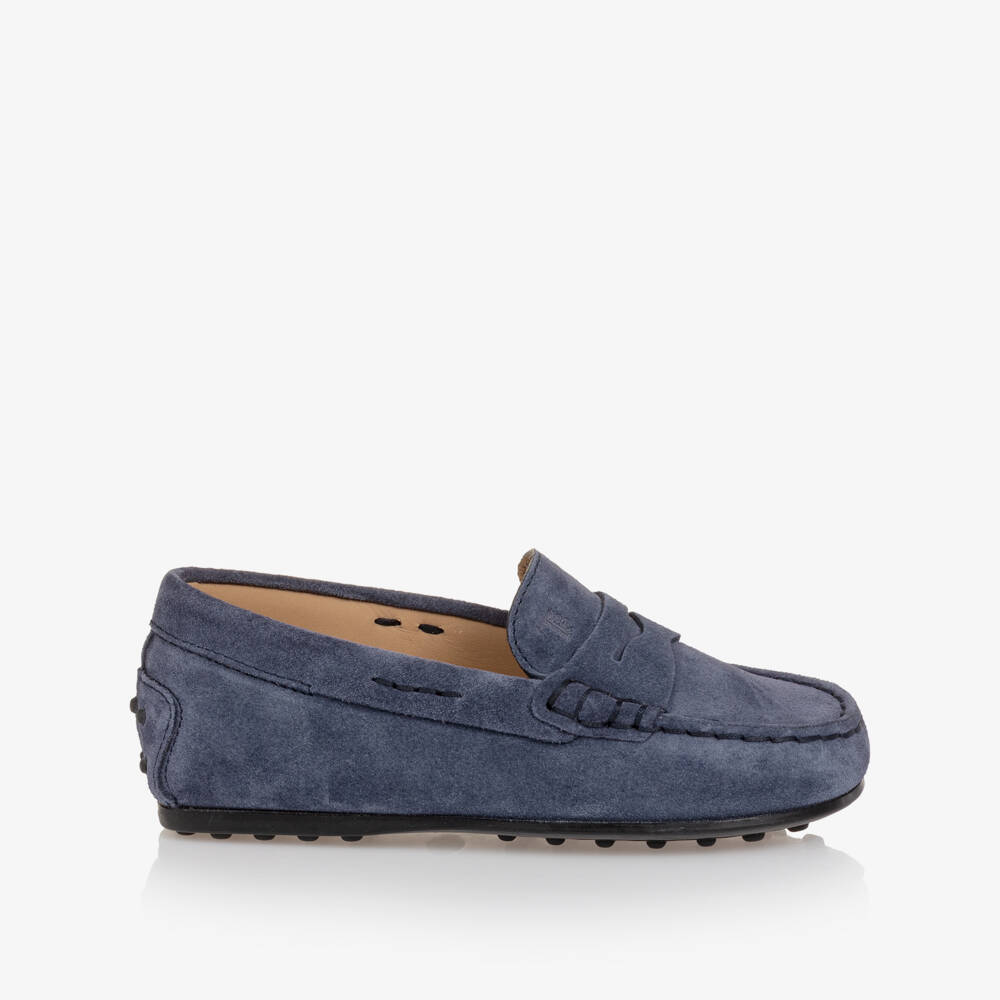 Tod's-Boys Blue Suede Leather Moccasins | Childrensalon Outlet
