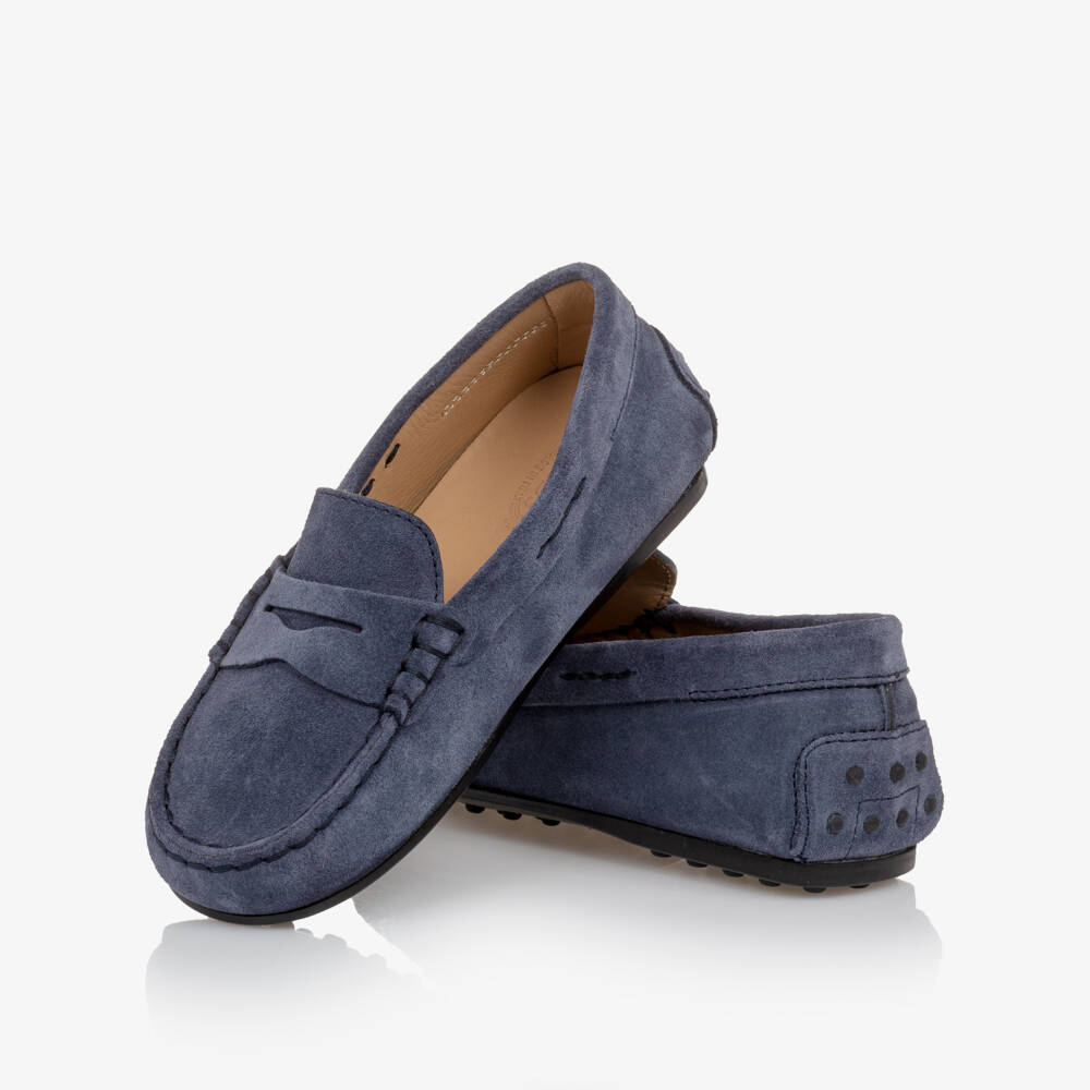 Tod's-Boys Blue Suede Leather Moccasins | Childrensalon Outlet