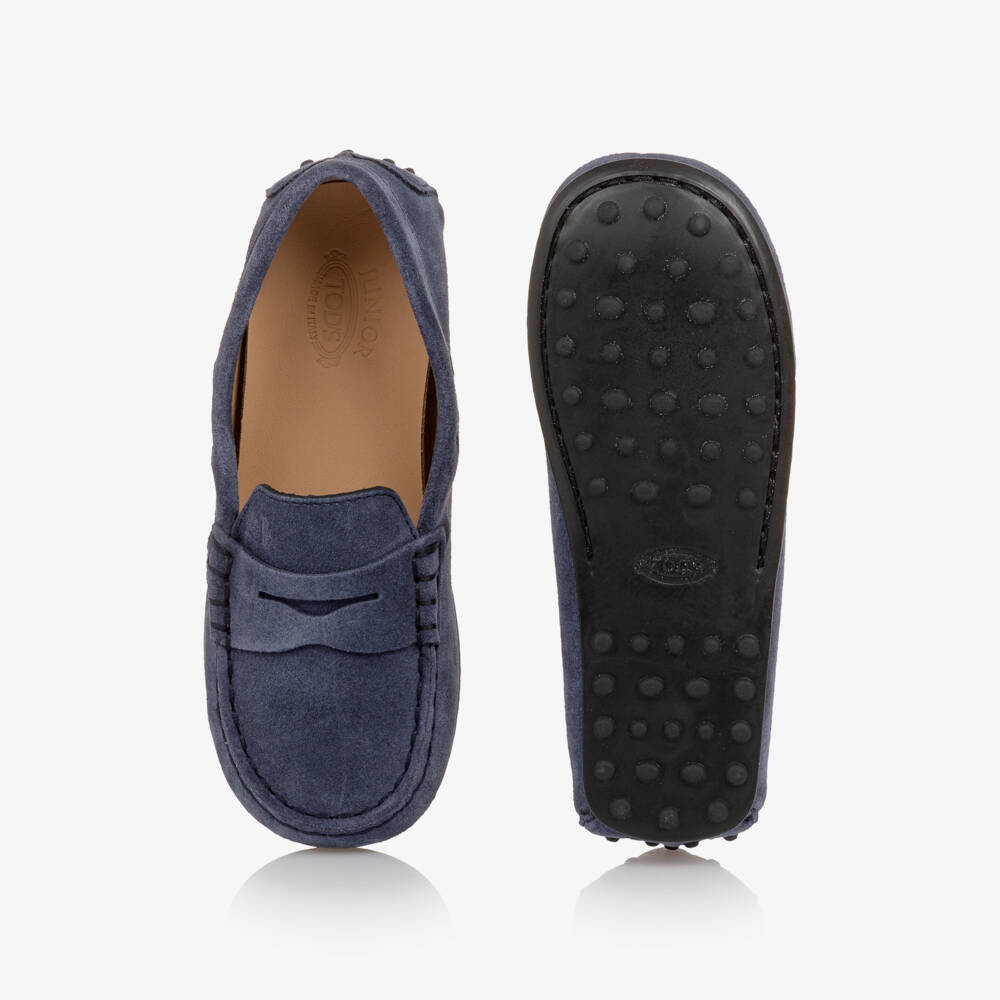 Tod's-Boys Blue Suede Leather Moccasins | Childrensalon Outlet