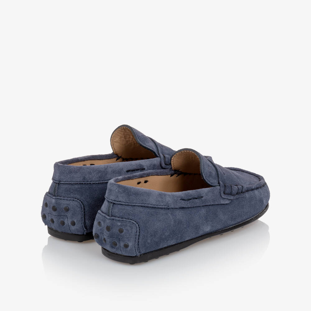 Tod's-Boys Blue Suede Leather Moccasins | Childrensalon Outlet