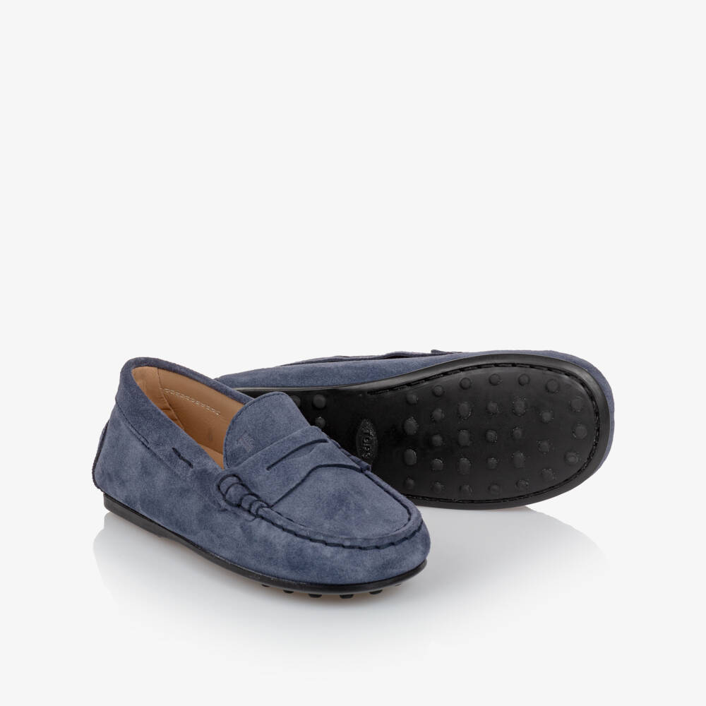 Tod's-Boys Blue Suede Leather Moccasins | Childrensalon Outlet