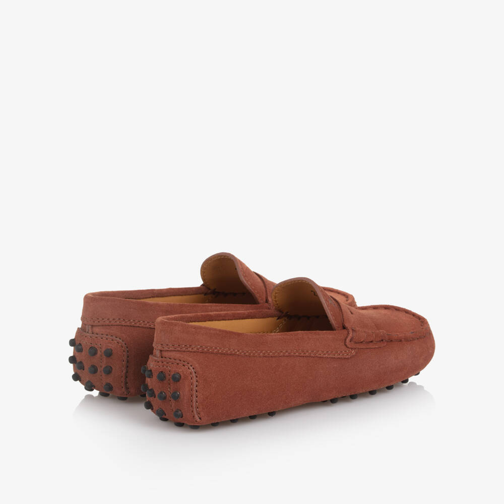 Tod's-Boys Chestnut Suede Loafers | Childrensalon Outlet