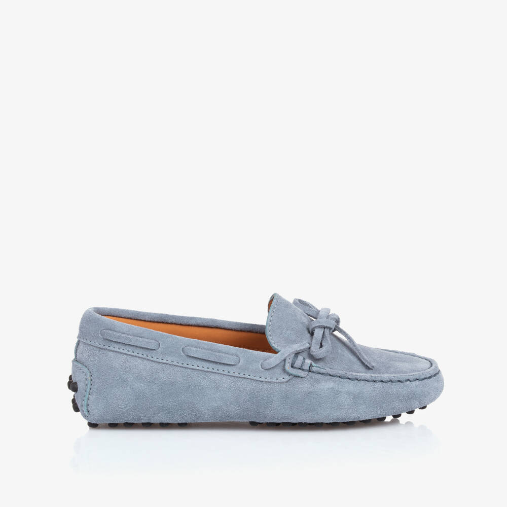 Tod's-Boys Classic Blue Suede Moccasins | Childrensalon Outlet