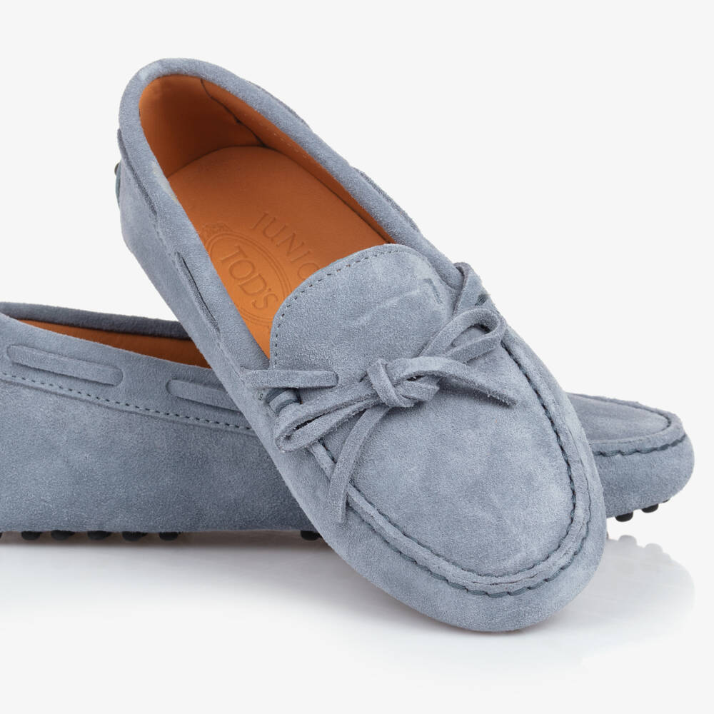 Tod's-Boys Classic Blue Suede Moccasins | Childrensalon Outlet