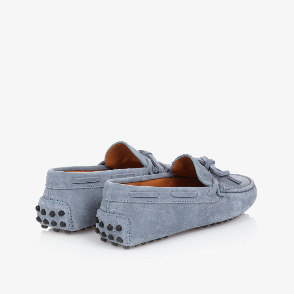 Tod's-Boys Classic Blue Suede Moccasins | Childrensalon Outlet