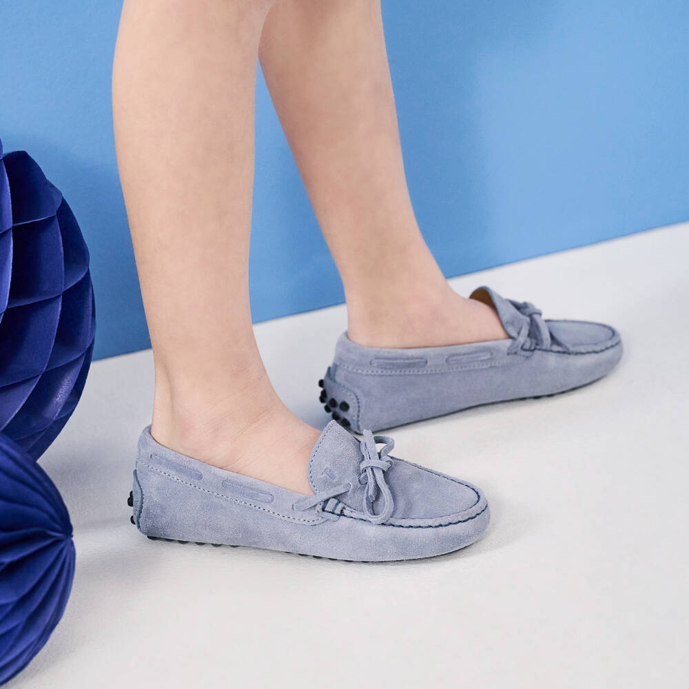 Tod's-Boys Classic Blue Suede Moccasins | Childrensalon Outlet