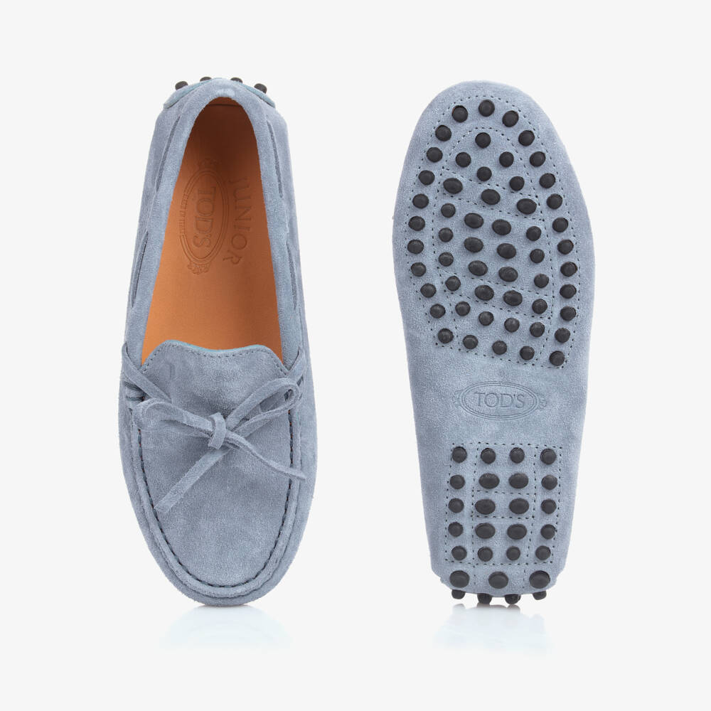Tod's-Boys Classic Blue Suede Moccasins | Childrensalon Outlet