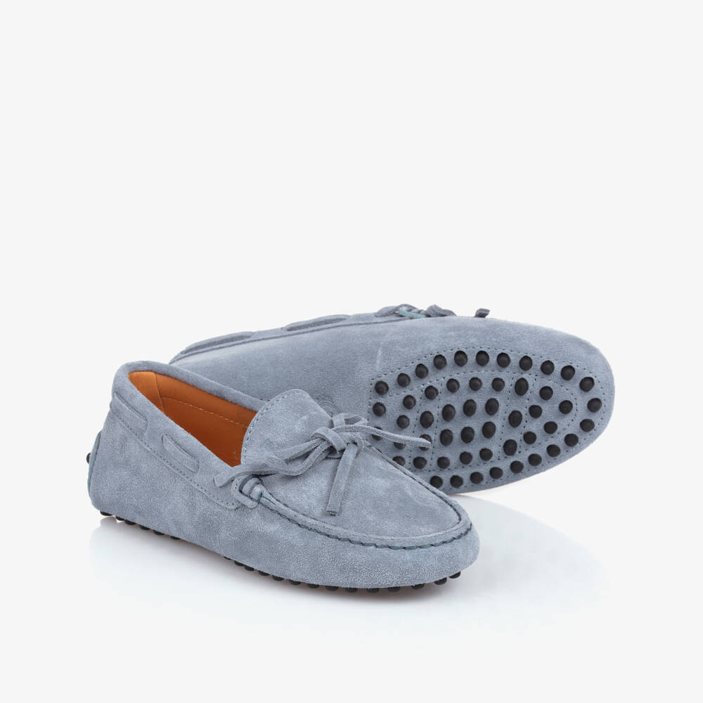 Tod's-Boys Classic Blue Suede Moccasins | Childrensalon Outlet