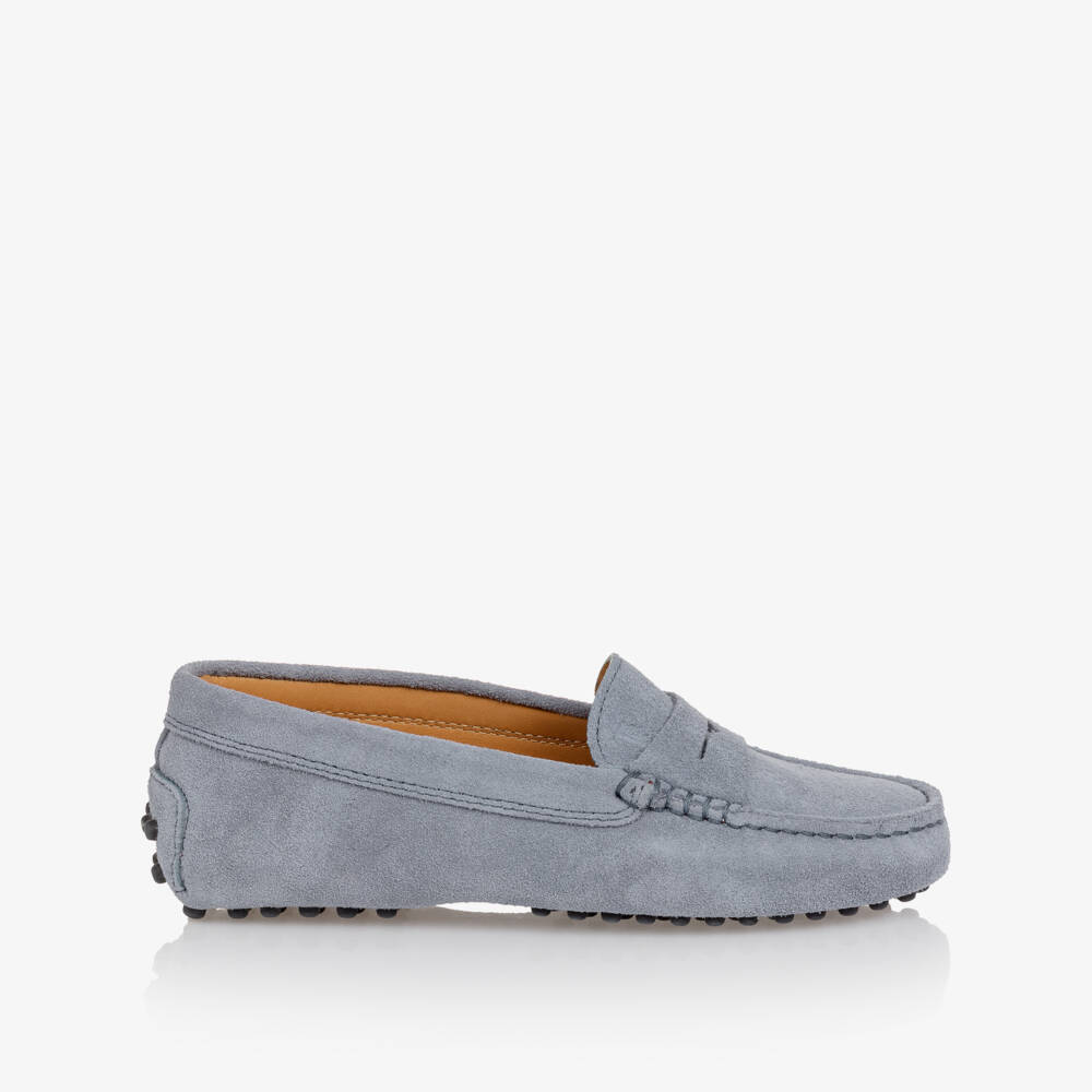 Tod's-Boys Dusky Blue Suede Leather Moccasins | Childrensalon Outlet