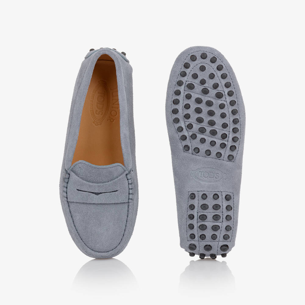 Tod's-Boys Dusky Blue Suede Leather Moccasins | Childrensalon Outlet