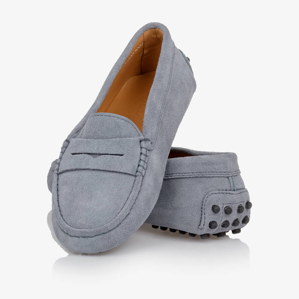 Tod's-Boys Dusky Blue Suede Leather Moccasins | Childrensalon Outlet