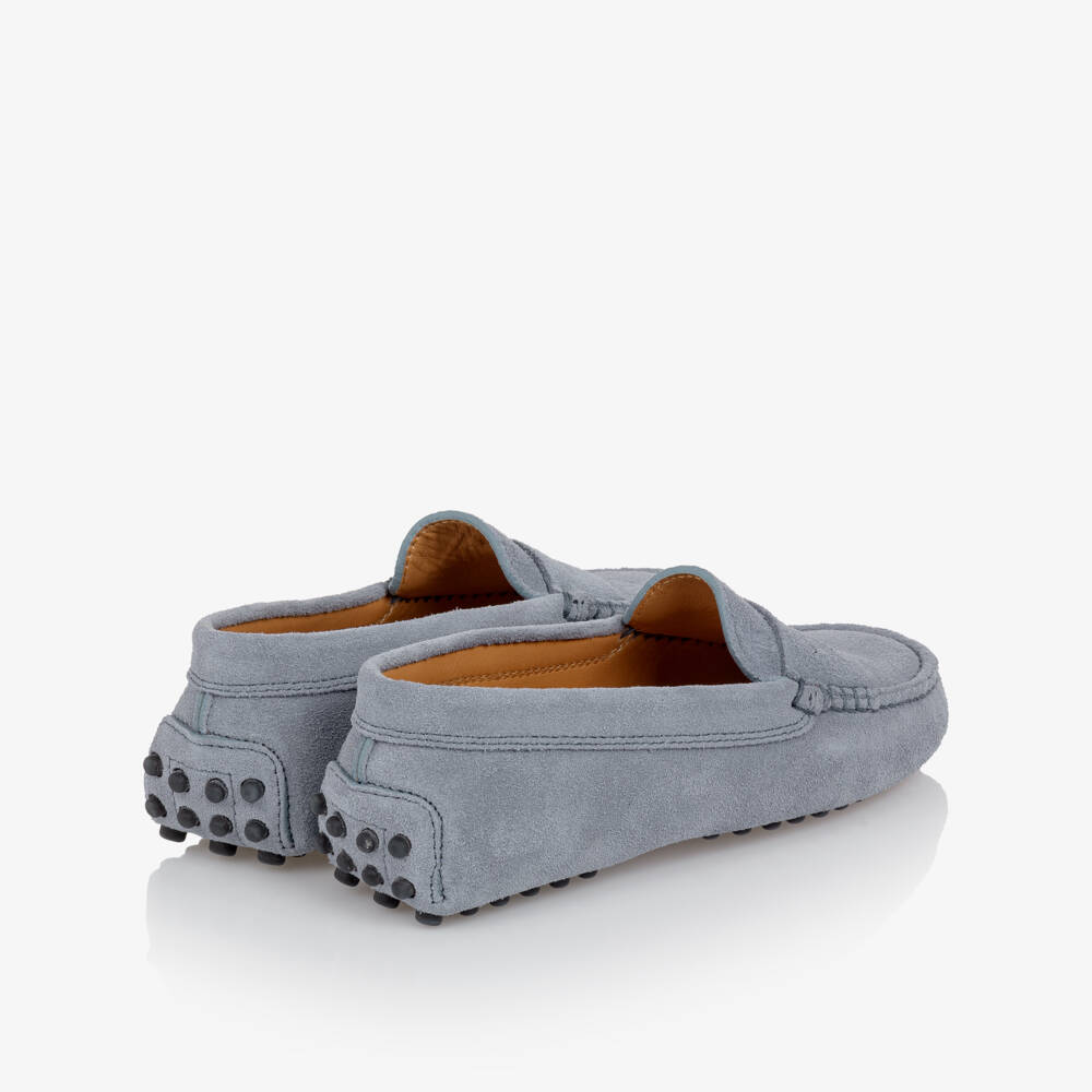 Tod's-Boys Dusky Blue Suede Leather Moccasins | Childrensalon Outlet