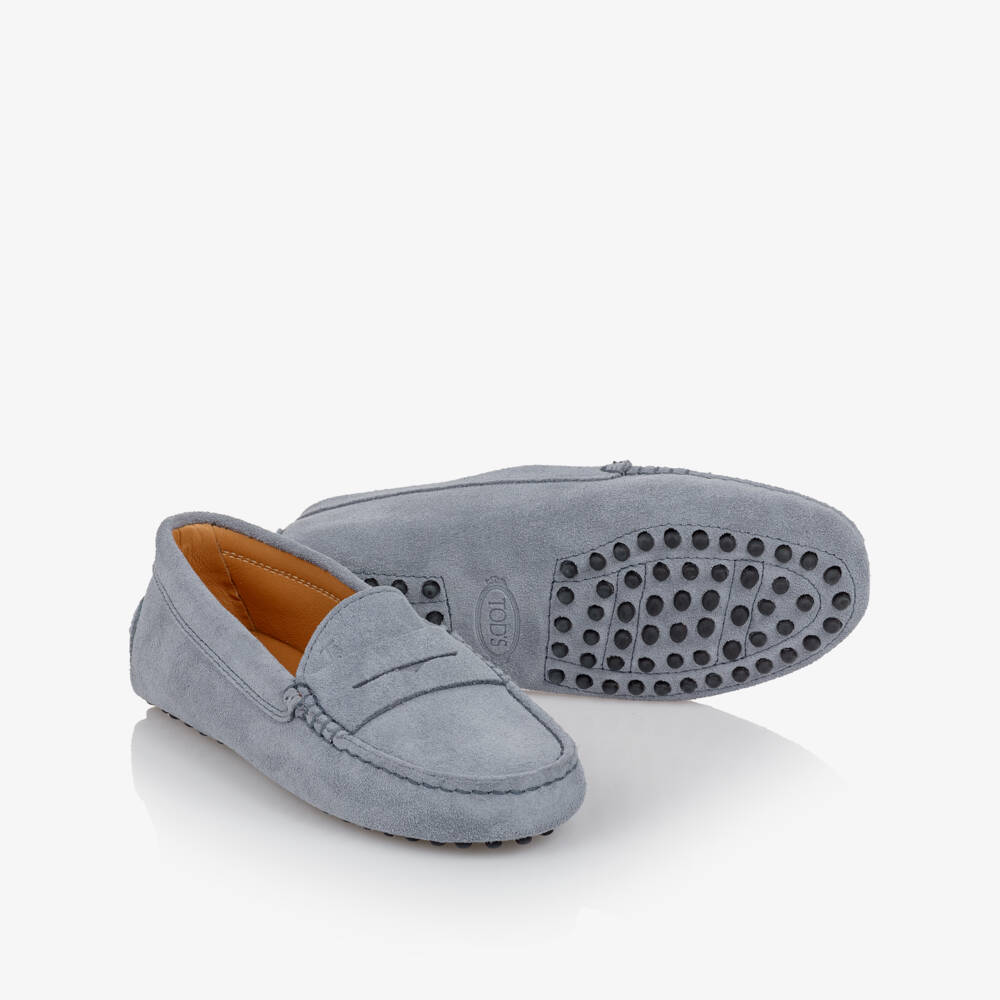 Tod's-Boys Dusky Blue Suede Leather Moccasins | Childrensalon Outlet