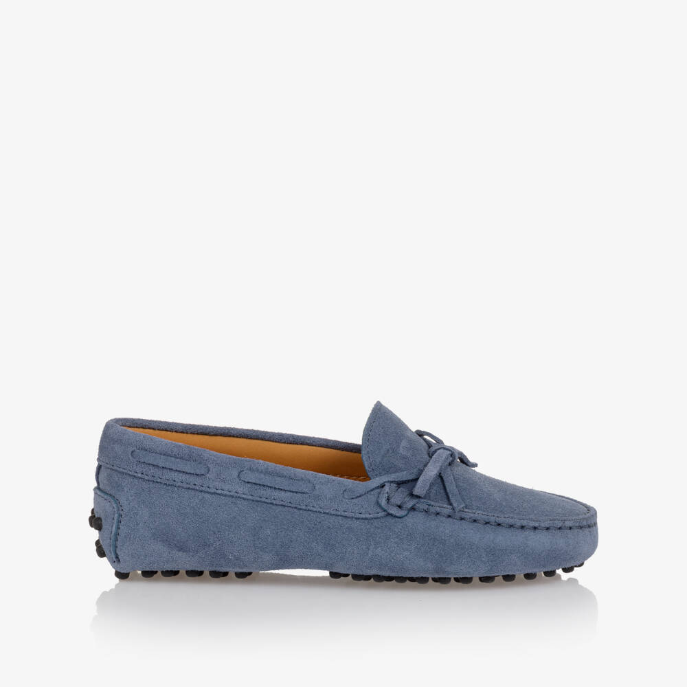 Tod's-Boys Dusty Blue Suede Moccassins | Childrensalon Outlet