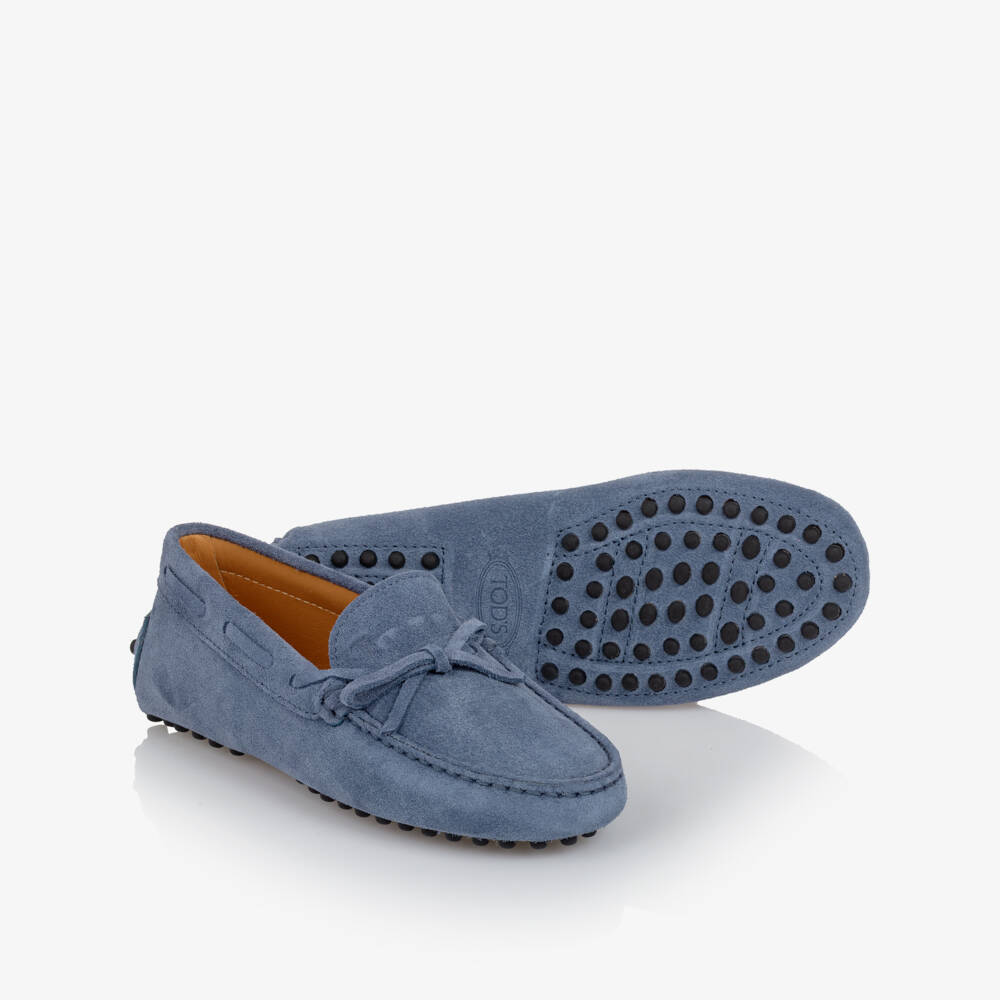 Tod's-Boys Dusty Blue Suede Moccassins | Childrensalon Outlet