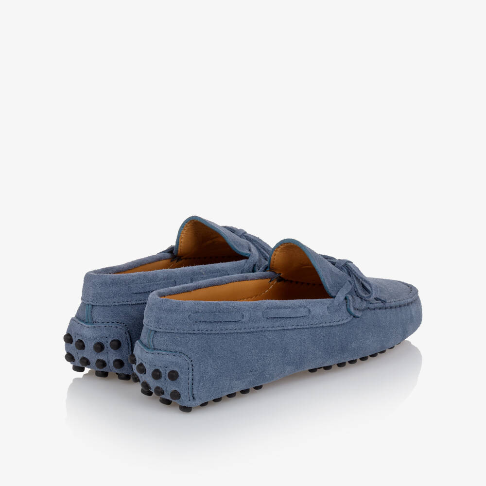 Tod's-Boys Dusty Blue Suede Moccassins | Childrensalon Outlet