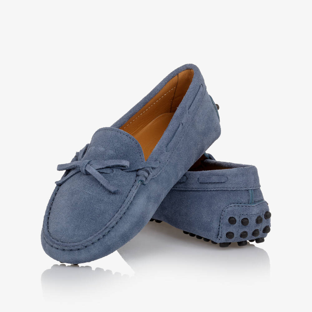 Tod's-Boys Dusty Blue Suede Moccassins | Childrensalon Outlet