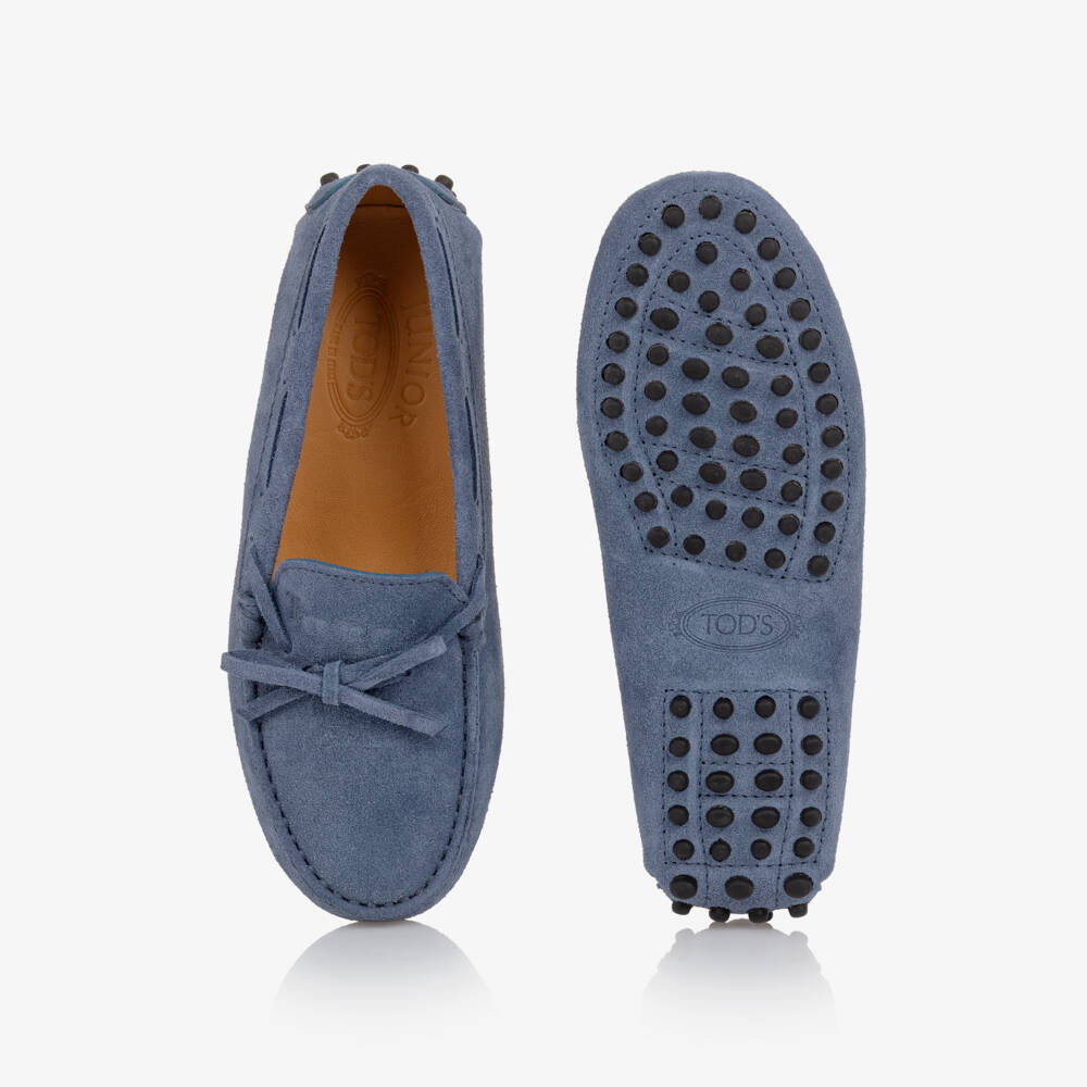 Tod's-Boys Dusty Blue Suede Moccassins | Childrensalon Outlet
