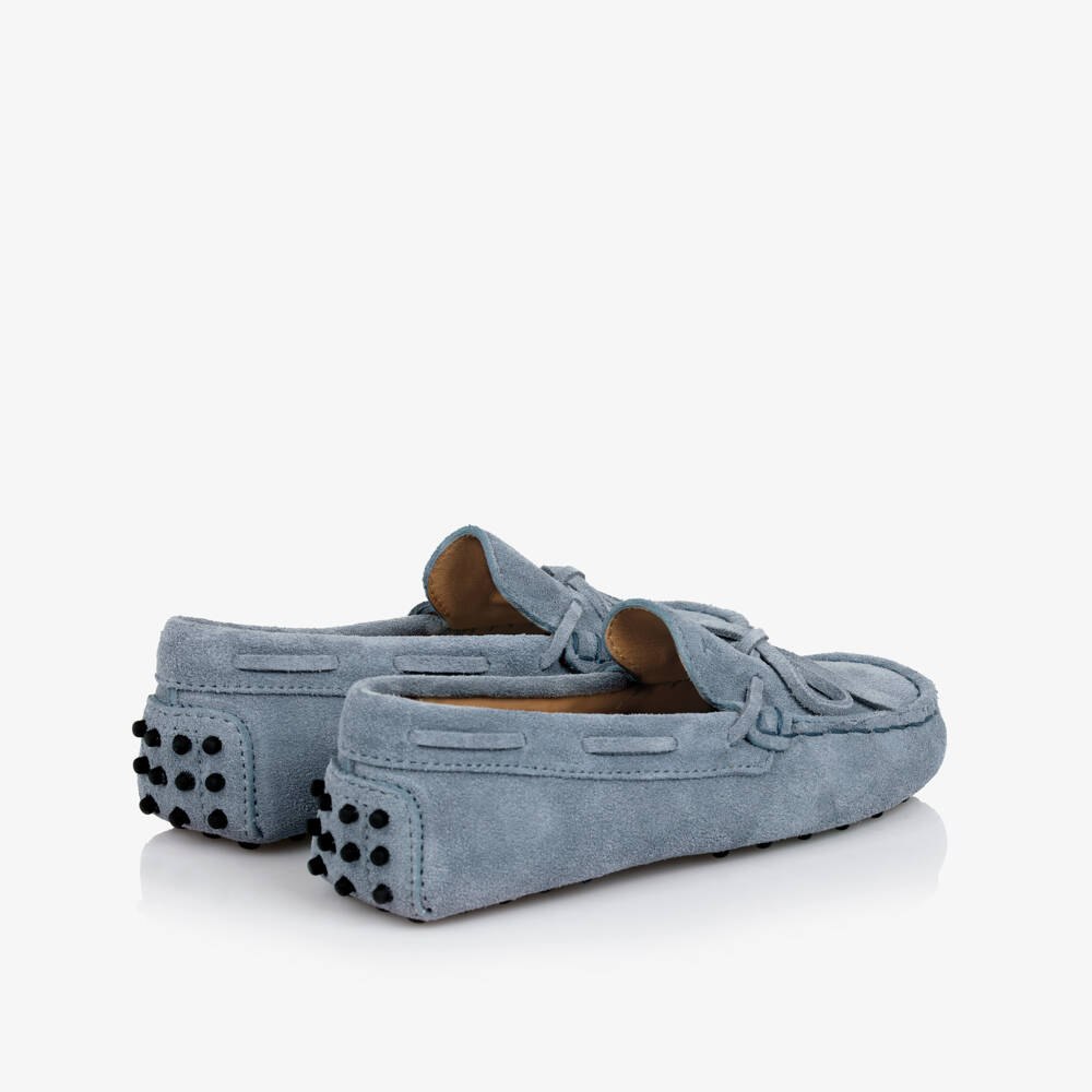 Tod's-Boys Elegant Blue Suede Moccasins | Childrensalon Outlet