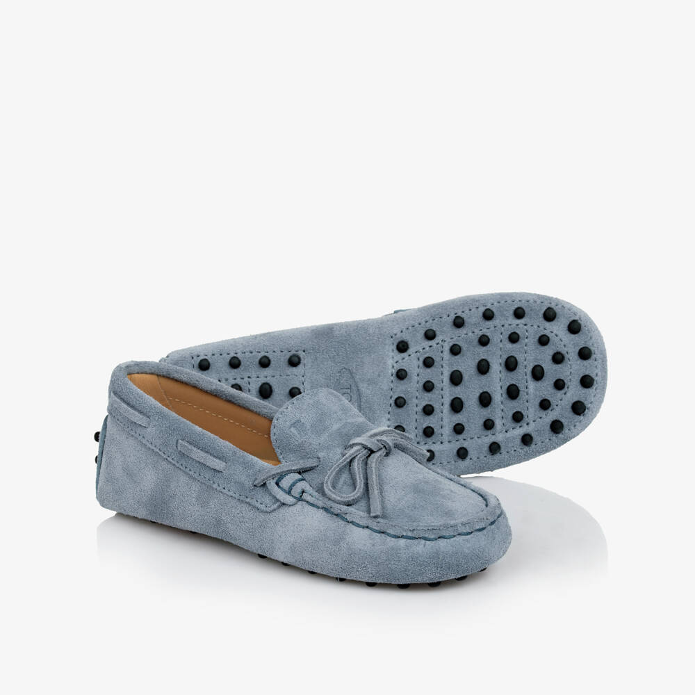 Tod's-Boys Elegant Blue Suede Moccasins | Childrensalon Outlet