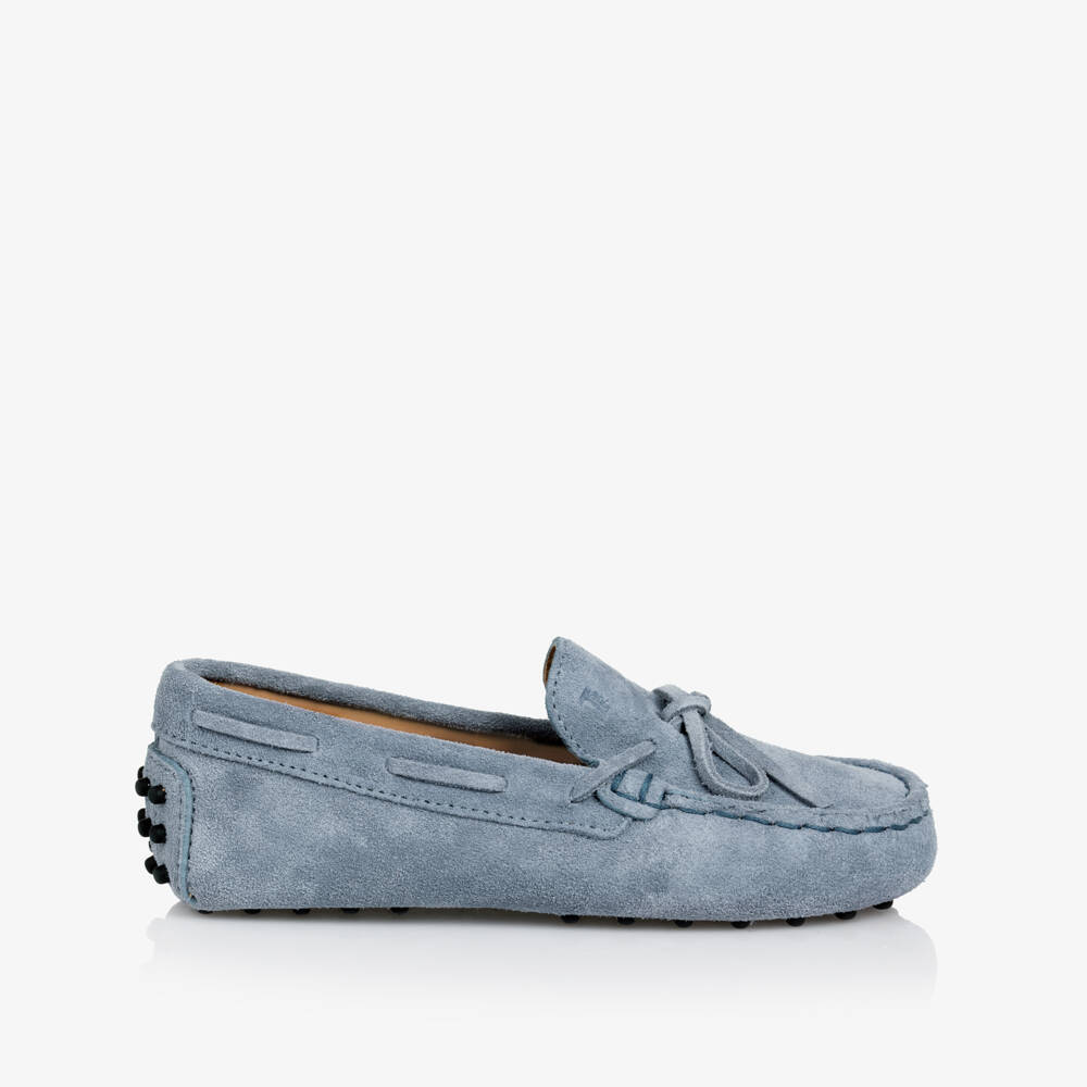 Tod's-Boys Elegant Blue Suede Moccasins | Childrensalon Outlet