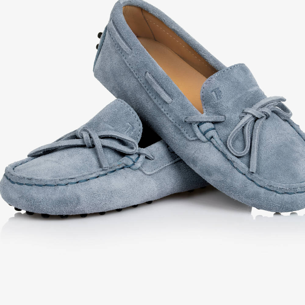 Tod's-Boys Elegant Blue Suede Moccasins | Childrensalon Outlet