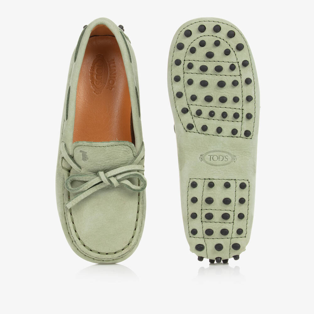 Tod's-Boys Green Nubuck Leather Moccasins  | Childrensalon Outlet