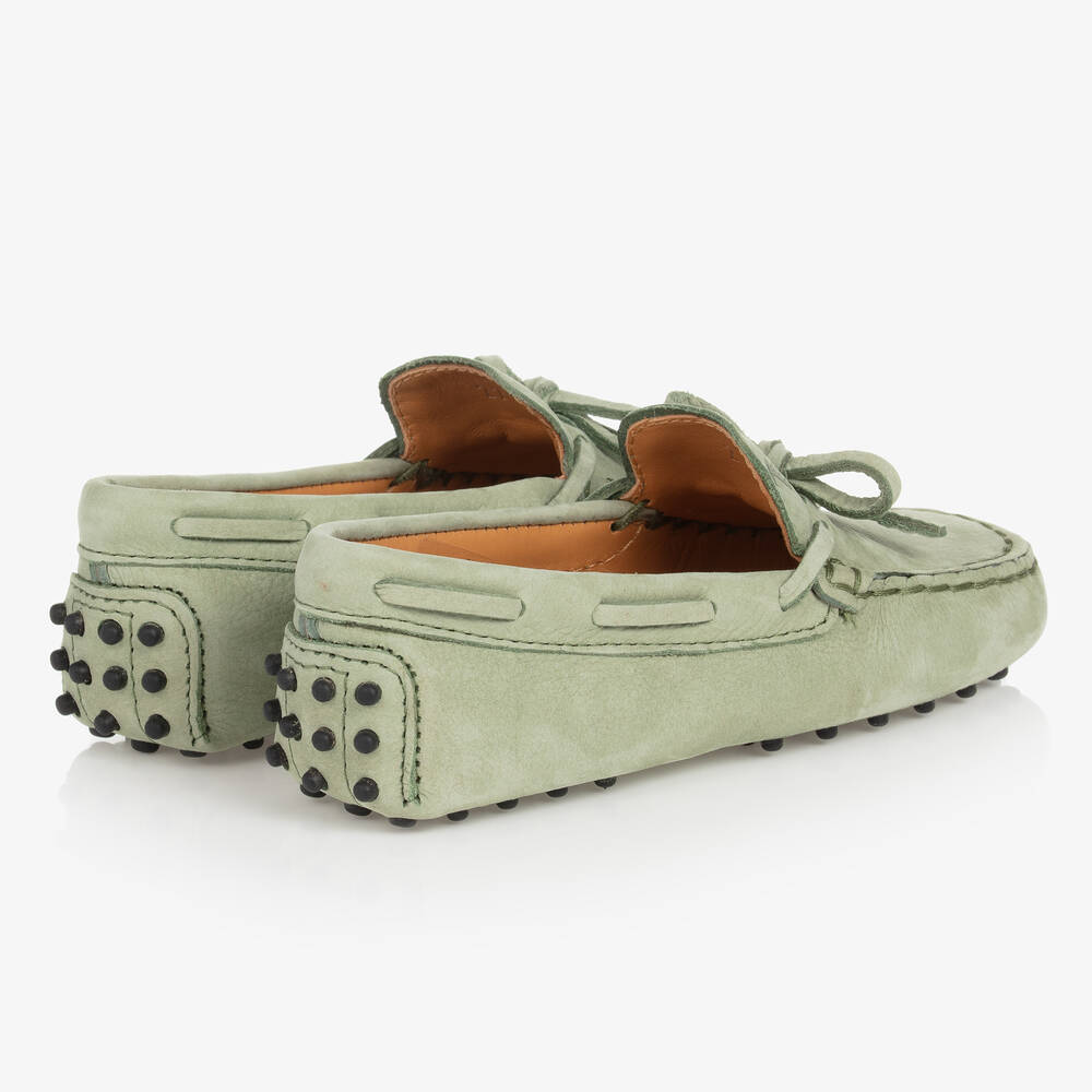 Tod's-Boys Green Nubuck Leather Moccasins  | Childrensalon Outlet