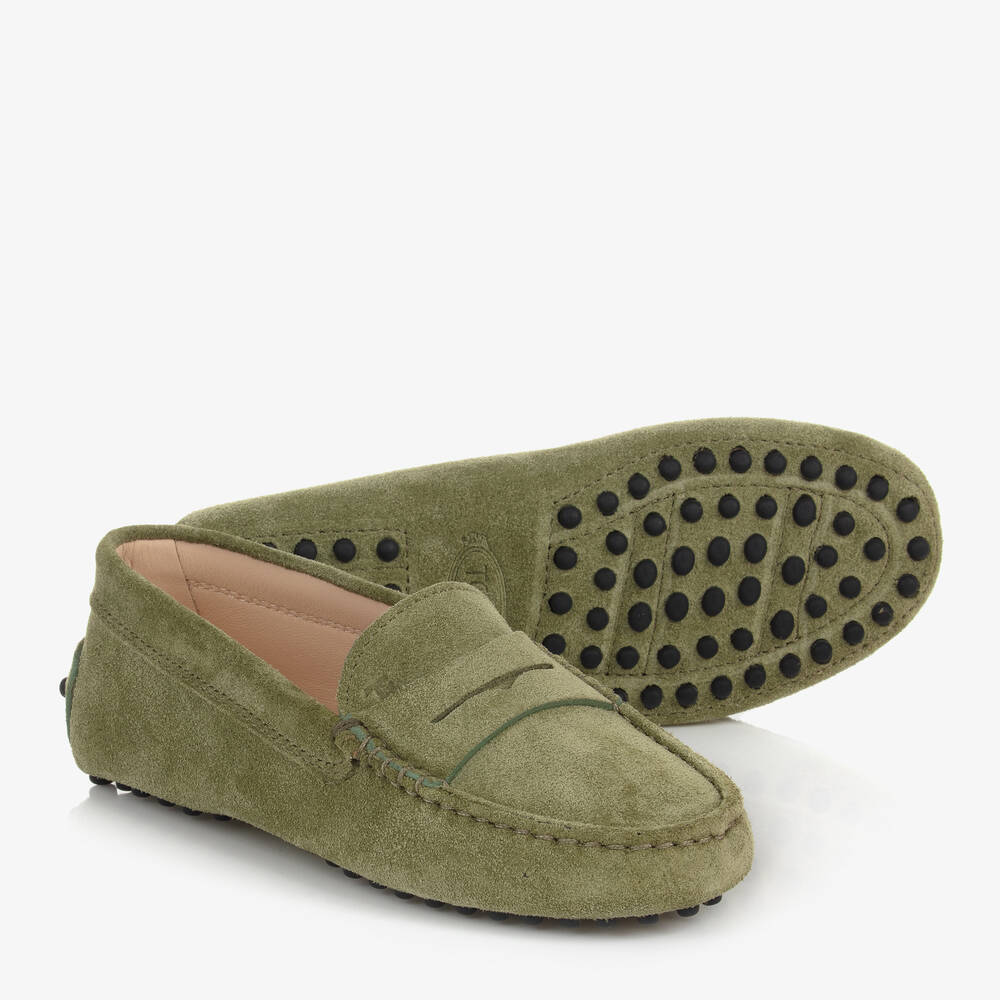 Tod's - Boys Green Suede Gommino Moccasins | Childrensalon