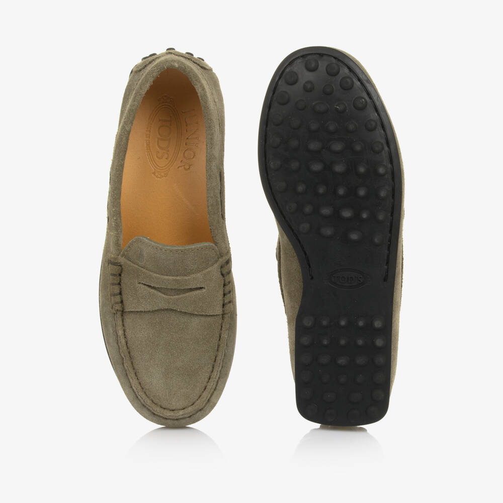 Tod's-Boys Green Suede Loafers | Childrensalon Outlet