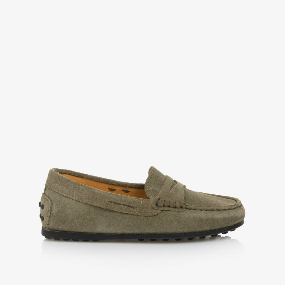 Tod's-Boys Green Suede Loafers | Childrensalon Outlet