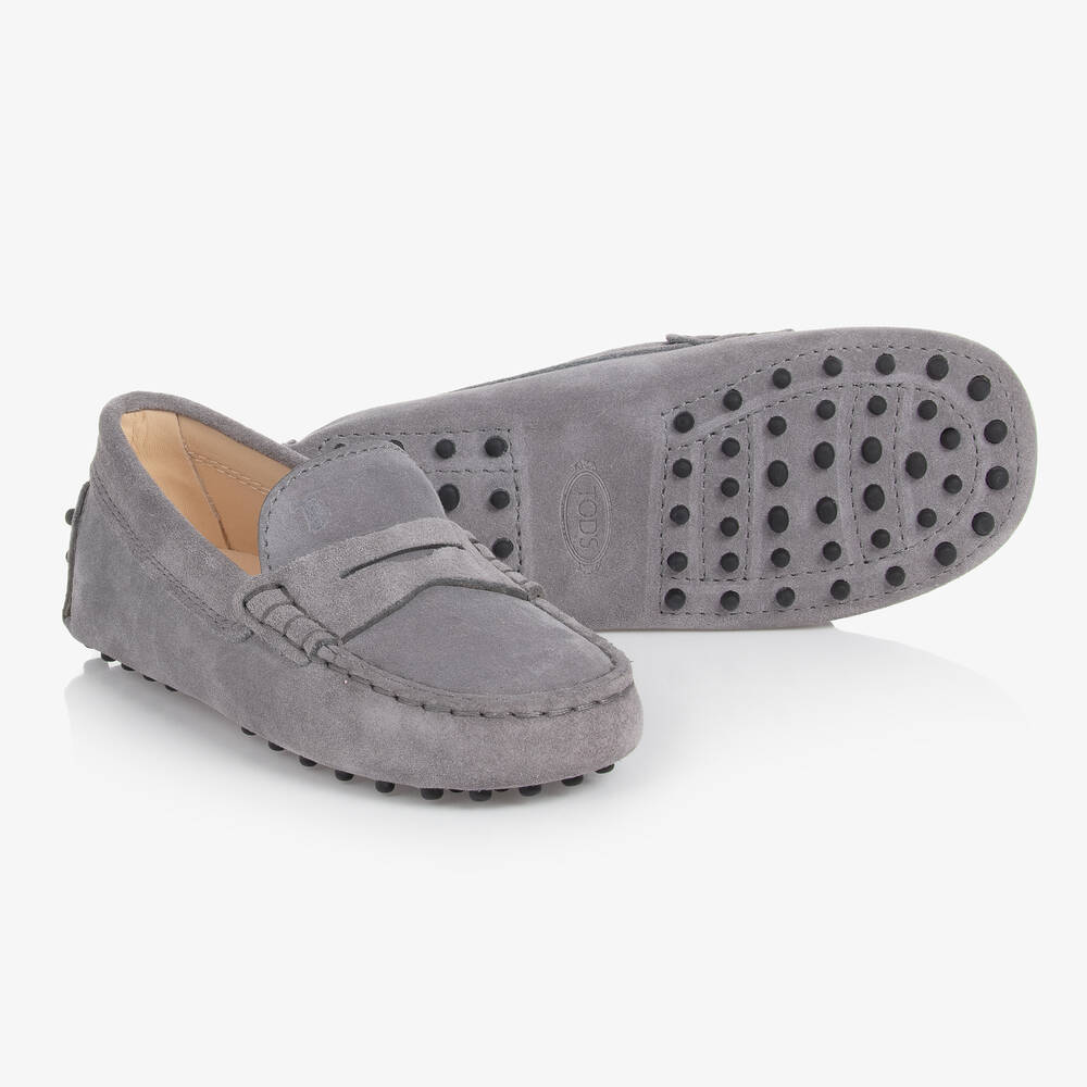 Tod's - Boys Grey Suede Gommino Moccasin Shoes | Childrensalon
