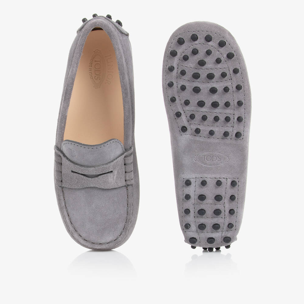 Tod's-Boys Grey Suede Gommino Moccasin Shoes | Childrensalon Outlet