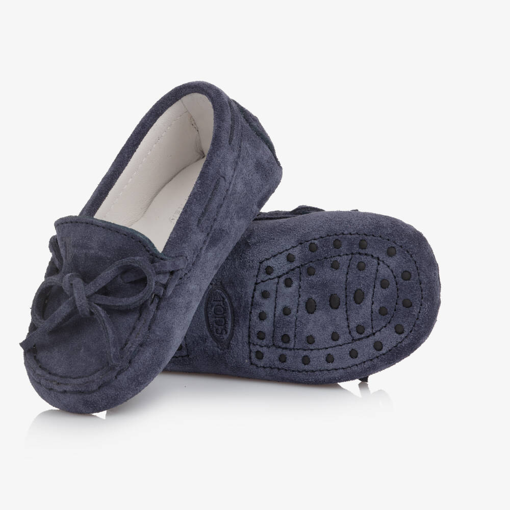 Tod's-Boys Leather Navy Baby Moccasins | Childrensalon Outlet