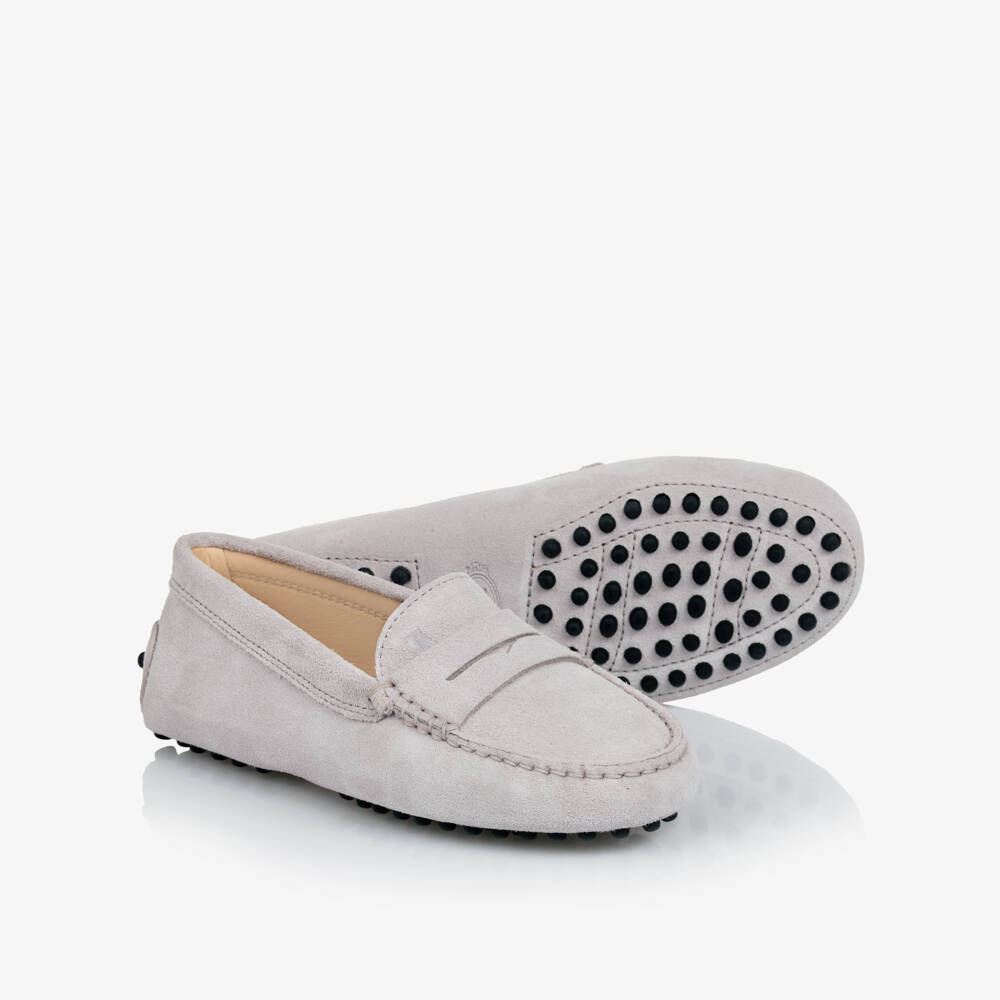 Tod's-Boys Luxe Grey Suede Loafers | Childrensalon Outlet