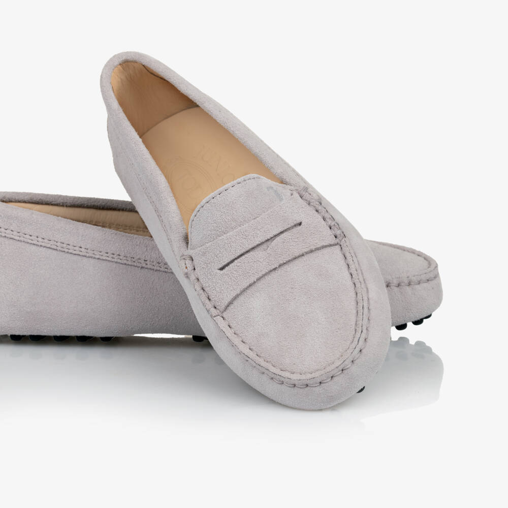 Tod's-Boys Luxe Grey Suede Loafers | Childrensalon Outlet