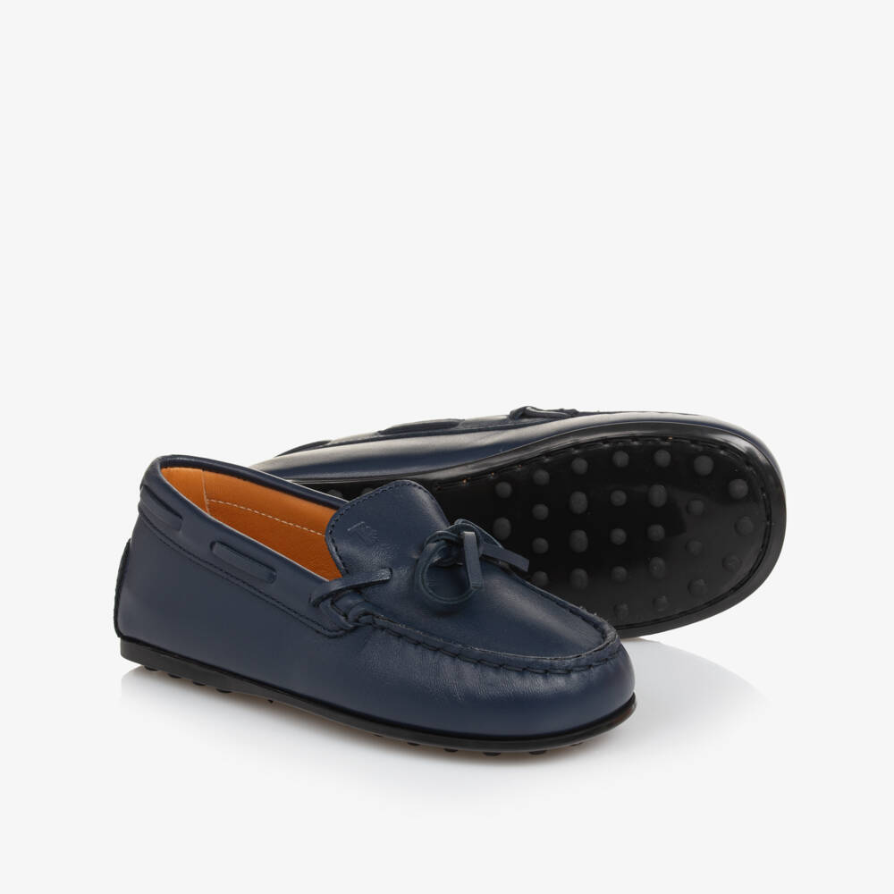 Tod's-Boys Navy Leather Moccasin Slippers | Childrensalon Outlet
