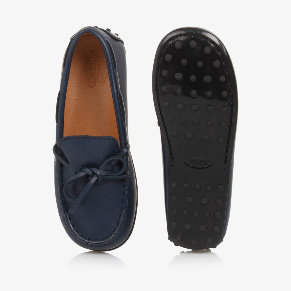 Tod's-Boys Navy Leather Moccasin Slippers | Childrensalon Outlet