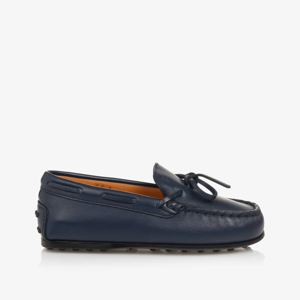 Tod's-Boys Navy Leather Moccasin Slippers | Childrensalon Outlet