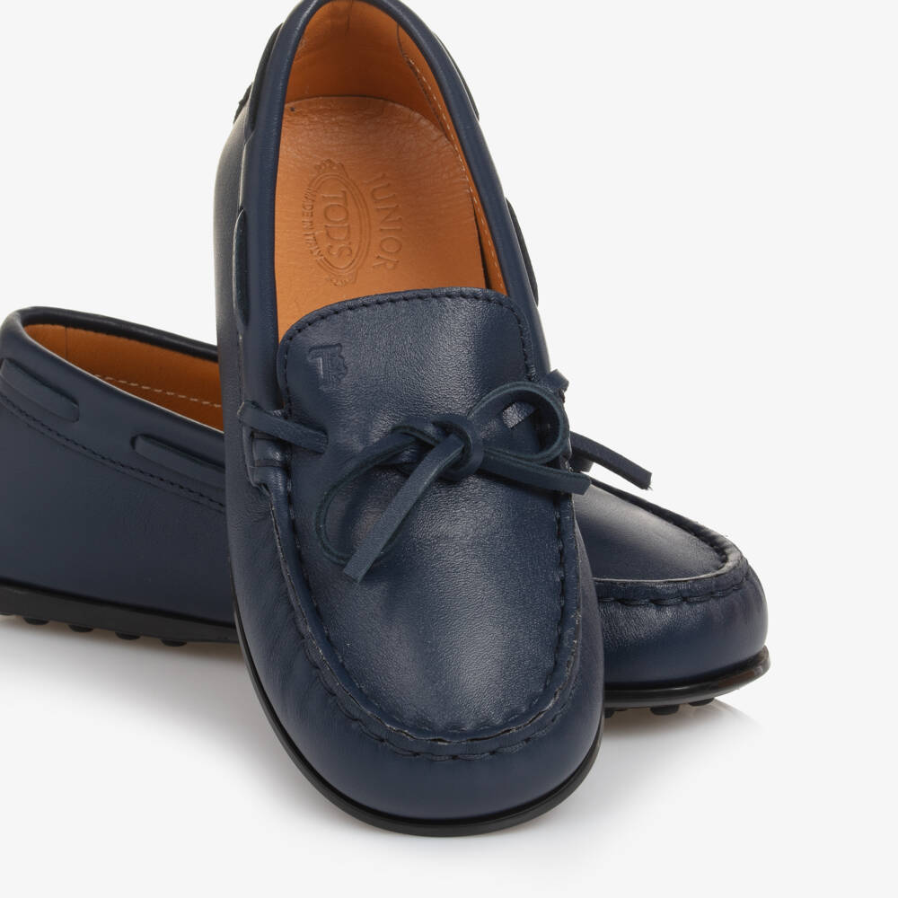 Tod's-Boys Navy Leather Moccasin Slippers | Childrensalon Outlet