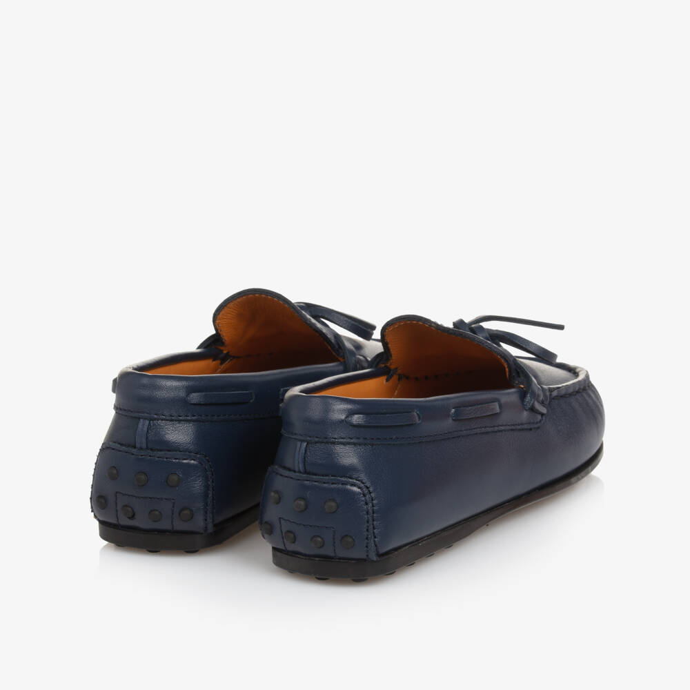 Tod's-Boys Navy Leather Moccasin Slippers | Childrensalon Outlet