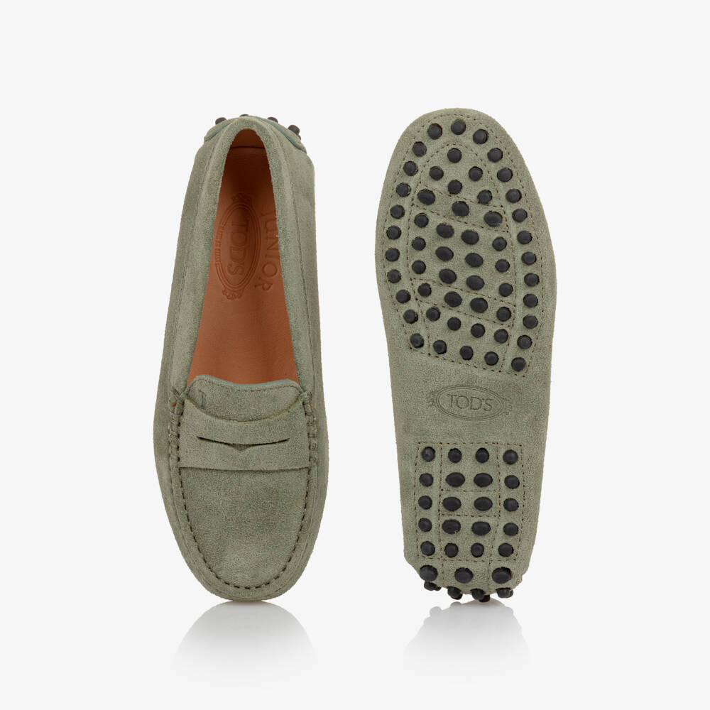 Tod's-Boys Sage Green Suede Leather Moccasins | Childrensalon Outlet